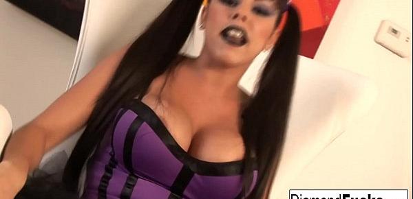  Diamond Kitty Decides To Show Off Her Amazing Curves In A Purple Corset